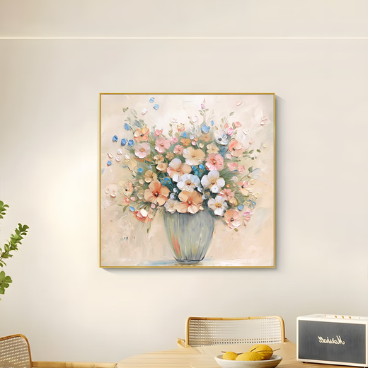 
Wingtu hand-painted oil painting restaurant decoration painting modern simple living room hanging painting French texture painting light luxury style artistic high-end sense, flowers blooming 60*60 hot-selling spot silver metal frame