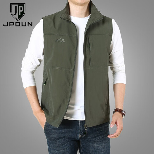 JP多口袋马甲男士休闲立领背心马夹速干9908 军绿色 M(适合110斤-125斤)
