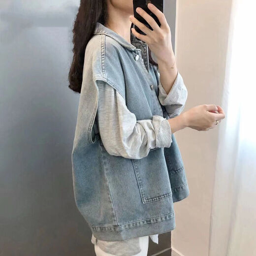 Sleeveless vest workwear denim vest girlfriend ins student punk loose bf style internet celebrity horse clip jacket trend SN0703 9901# blue [collect priority shipment] M Recommended 100-115Jin [Jin equals 0.5 kg]