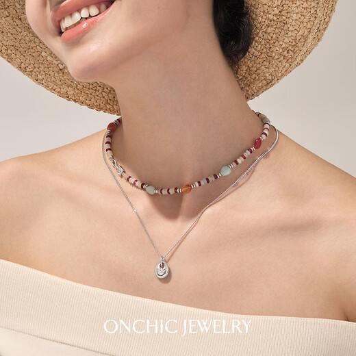 Peiyou star's same colorful necklace for women, natural gemstone agate color beaded necklace, light luxury and high-end sense colorful necklace (agate + topaz)