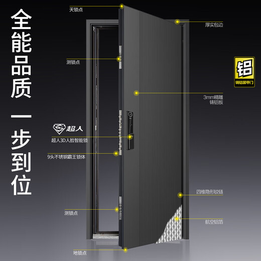 Longitudan Security Door Eingangstür exquisit geschnitzt Aluminiumtür Eingangstür verdickte Sicherheitstür Schalldichte Muttertür 2250*1050 [3 mm exquisit geschnitztes Aluminium] Standard mechanischer Schloss