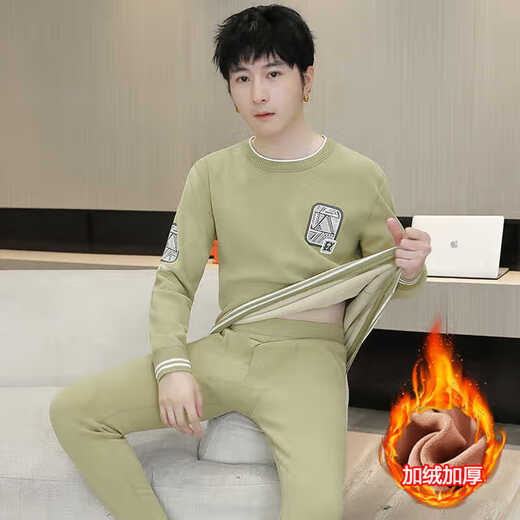 Zengzhi Niuzai Winter Großer Kinder-Thermal-Unterwäsche für Herren-Teenager plus Samt verdickte Schüler Herbstkleidung und Herbsthosen rundes Hals-Basis-Hemd 692 Khaki plus Samt verdickte 2xl = tatsächliche L empfohlen 105-120jin [Jin gleich 0,5 kg]