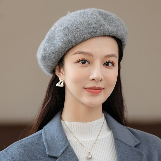 Bijinger Beret Women's 2023 Autumn and Winter Women's Autumn and Winter Versatile Painter Hat Beige Woolen Beige Painter Hat One Size Adjustable