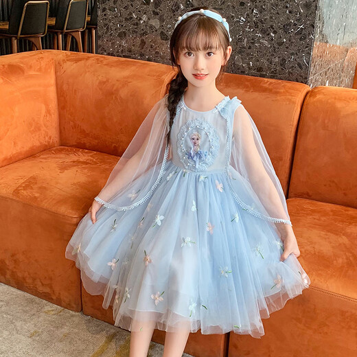 
Anneyol Snow White Skirt Frozen Girls Summer Dress Medium-Grand Children's Baby Spring and Autumn Puffy Gown Skirt A841 Blue 130