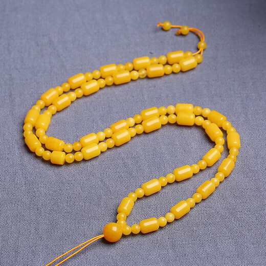 Emperor Xuan natural beeswax amber necklace sweater chain pendant hanging rope chicken oil yellow round bead bracelet with chain men and women accessories No. 1 bead chain 7*70