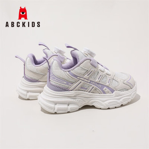 ABC KIDS儿童运动鞋春秋网面透气时尚休闲纽扣男女童跑步鞋3150PY白紫36