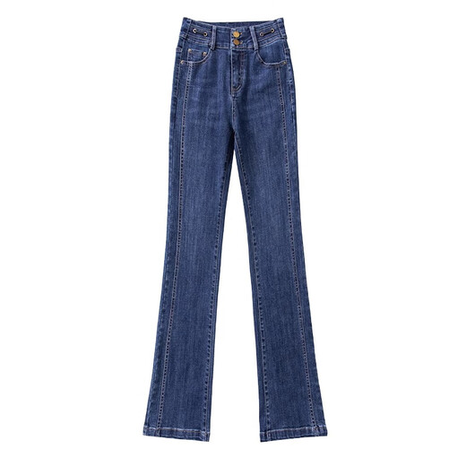 Qiao yumeneng modische elastische, hoch taillierte Mikro-Flare-Hose für Frauen im Herbst und Winter im Herbst und Winter Hong Kong Flavor Hochtemed schlanker und vielseitiger Denim-Bellboot-Hosen 9923# Blue S