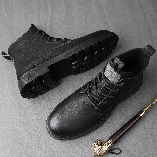 Zhuseii Martin Boots Herren Winter neuer High Top Retro Herrenschuhe Britische Arbeit Lederstiefel Outdoor Casual Motorrad Kurzstiefel Männer RF-HC897 Black 39