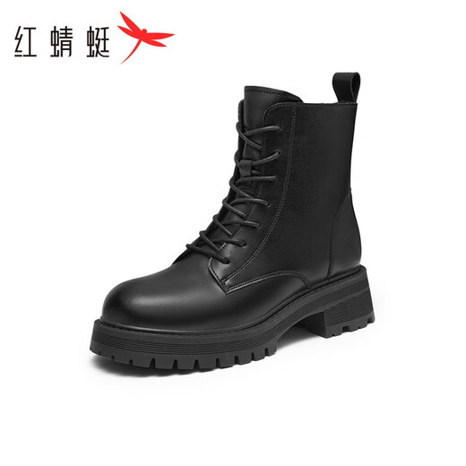 红蜻蜓马丁靴新款经典7孔女短靴粗跟百搭潮流短筒女靴WTC43480 黑色 37