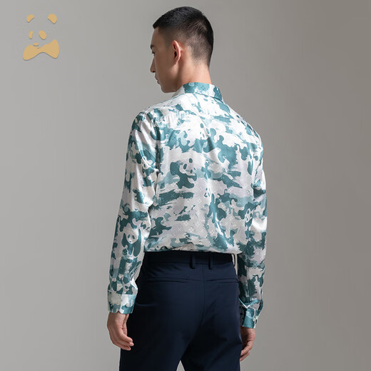 CANUDILO/卡奴迪路 熊猫印花长袖衬衫男士蚕丝衬衣男 6172311-838 灰绿 L /50