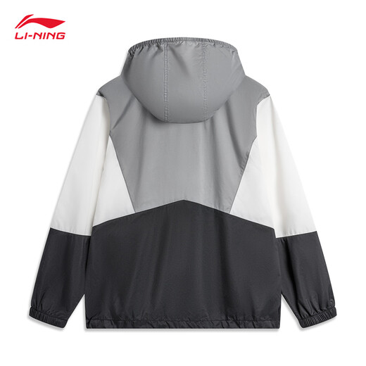 李宁运动潮流系列男子24撞色宽松运动夹克风衣 灰黑色拼色AFDU363-1 L