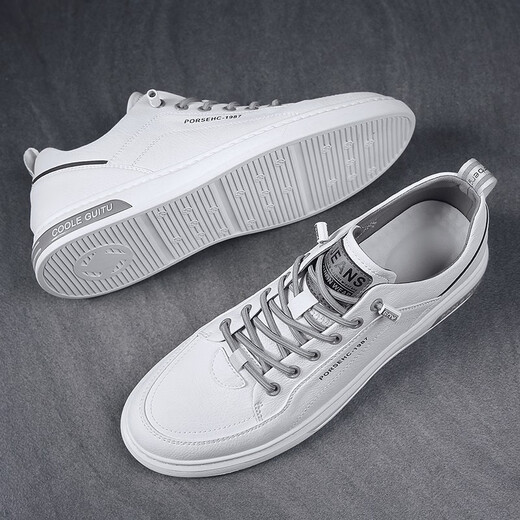 TEWEIWEI men's shoes spring and summer new shoes men's leather sports casual shoes men's trendy moral training sneakers spring and autumn 1987 white [single lining] 43