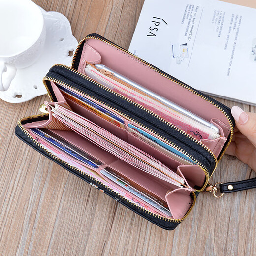 2022 NUEVA billetera para mujeres Embrague de doble cremallera para mujeres Bolsa de teléfono móvil de billetera de doble capa impresa de gran capacidad