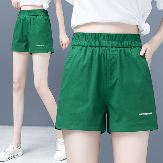 SOVK Sticked Shorts für Frauen 2025 Sommer Neue Koreanische Version Vielseitige elastische Hochtaille schlanker lässiges Casual A-Line Wide-Big Hot Hosen Khaki 9909 L 105-115jin [Jin gleich 0,5 kg]