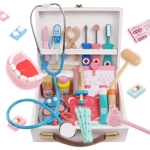 Simulation Petit docteur Toy Set Girl Boîte en bois Plays Nurse Boy Plays House Children's Stethoscope Color Color Box - Dentiste 6 pièces Set