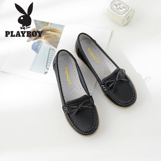 Playboy (Playboy) Damenschuhe Herbst Herbst bequeme Soft alleinige Schuhe Frauen Mode Krankenschwester kleine Lederschuhe Frauen Freizeitschuhe Frauen 1615 Schwarz 38