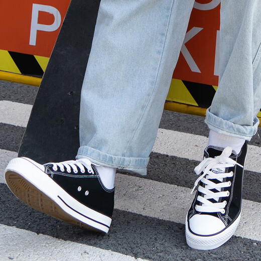 Huili classic men and women low top canvas shoes spring and autumn board shoes casual shoes running couple sports shoes 391 black 42