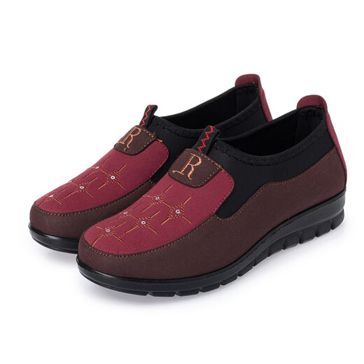 WVNE spring and summer old Beijing cloth shoes women's shoes mother single shoes 2025 deep mouth soft sole flat heel flat sole comfortable middle-aged and elderly anti-slip 880 red 39 [standard size]