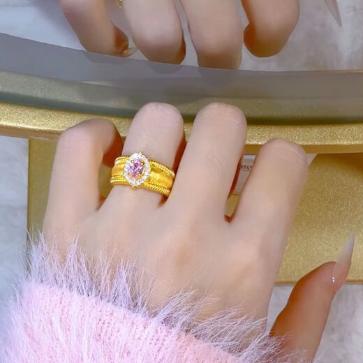 Ruinuo Gold Medieval Pigeon Egg Ring Women's 999 Pure Gold Niche Design Closed Ring Birthday Gift for Girlfriend Gold Ring Pink Gold Weight About 3g/Number 10-19 Available