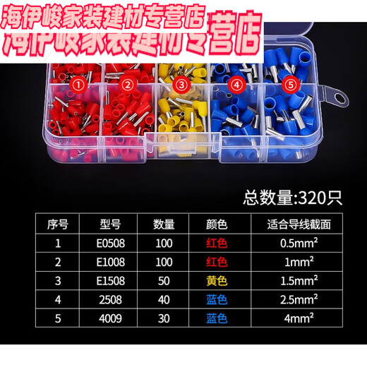 汇君（HUIJUN）欧式管型接线端子针形铜鼻子预绝缘压线冷压端子VE0508/1008/1508 E2510(2.5平方/铜管10mm)1000