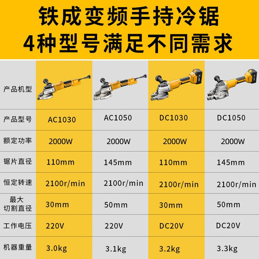 铁成手持冷切锯无刷螺纹钢筋切割机电缆剪锯锂电圆方钢管螺丝栓切断机 DC1050-40V【4.0电池*2】