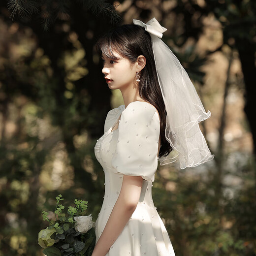 缔晶头纱新娘主婚纱头饰求婚仪式感拍照道具结婚领证登记蝴蝶结次日达
