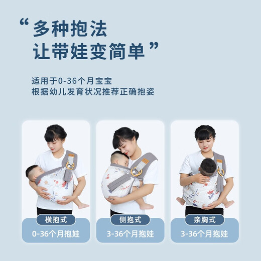 萌兔王子新生儿宝宝背带婴儿童横前抱式外出简易多功能轻便一个人抱娃神器 星光灰印花-透气【加强版】