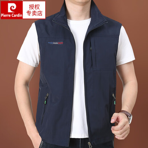 
Pierre cardin vest men spring and summer outdoor sports workwear large size sleeveless vest multi-pocket loose craned sports jacket men dark blue XL