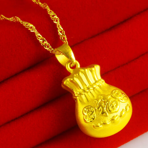Qianying Jewelry Gold Necklace Pendant Women's 9999 Pure Gold Lucky Bag Money Bag Real Gold Pendant Gives Gifts by Weight with Gold-Inlaid Silver Chain Pendant Weight 3.43-3.7g (Including Labor Cost 20)