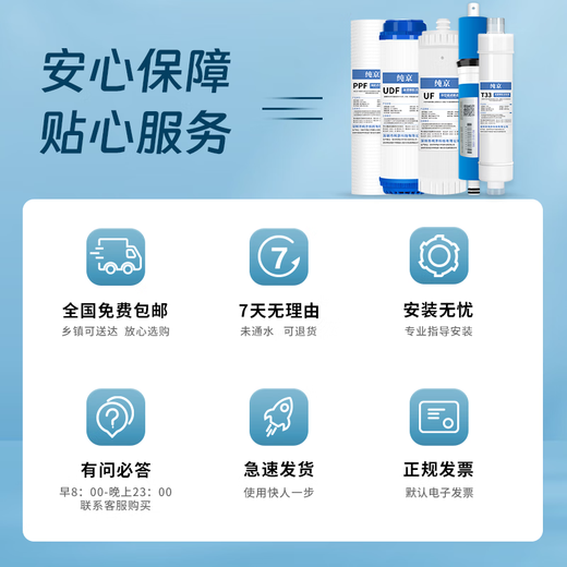 纯京适配安吉尔净水器滤芯A6 A4 V6 J2577 T1C J1205 V3P J2577/J2313/4030/J2305/J2405 A8 J1205配件 J1105-R0B8【全套五支】