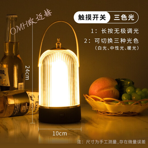 OUMAIHE bar table lamp rechargeable LED bar table lamp table lamp night light creative restaurant clear bar table lamp bar atmosphere light hand + three-color light + charger (button switch) dimmer switch