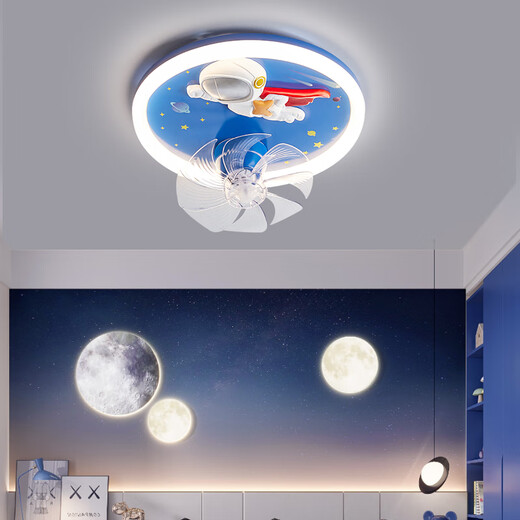 Menghu boy and girl room lamps children bedroom creative astronaut 360 degree shaking head 6-speed wind speed smart fan light 9195 astronaut fan-offline smart voice