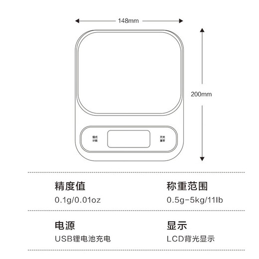 Xiangshan Waterproof Kitchen Scale Electronic Scale Platform Scale High Precision 0.1g Food Weighing Scale IPX6 Waterproof Type-C Rechargeable Model
