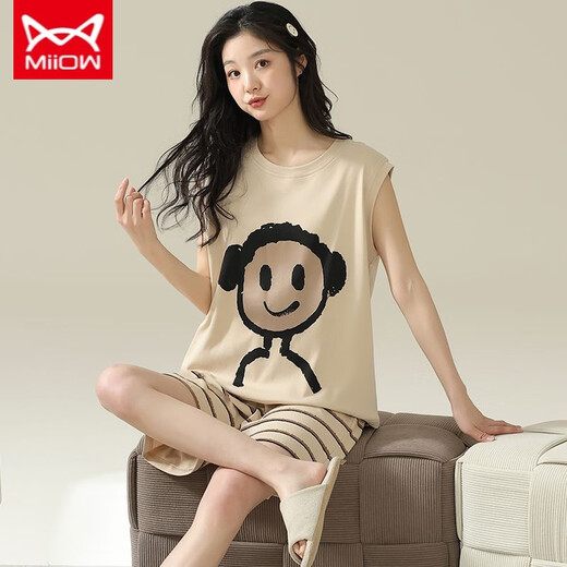 Cat Man Miiow 2024 Nuevo pijamas para mujeres en verano Cottos sin mangas de algodón pantalones cortos de dibujos animados de dibujos animados ropa para el hogar -719 L