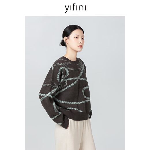 
Yifei (YIFINI) abstract printed jacquard Maillard sweater for women in autumn and winter new versatile warm sweater B10M3937 abstract button rope jacquard S