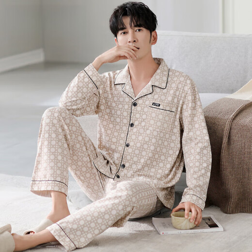 Modal pajamas for men's spring and autumn pure cotton long sleeves new summer dad men's autumn thin men's home clothes 3882 L (170 sizes) recommended to wear weight 120-140 Jin [Jin equals 0.5 kg]