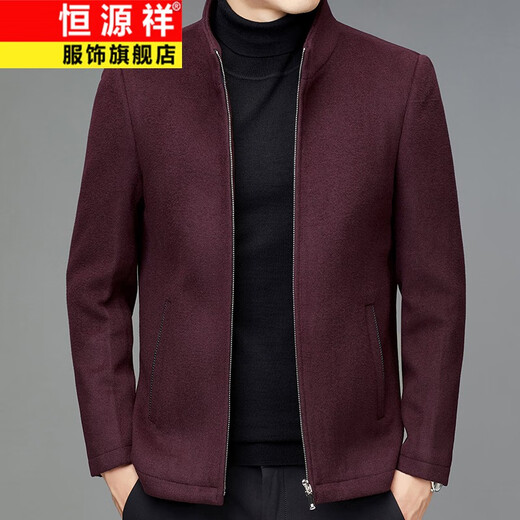 Hengyuanxiang men's wool jacket for young and middle-aged men with stand collar autumn and winter new business casual dad wear men's thick woolen jacket M2201 black L 175