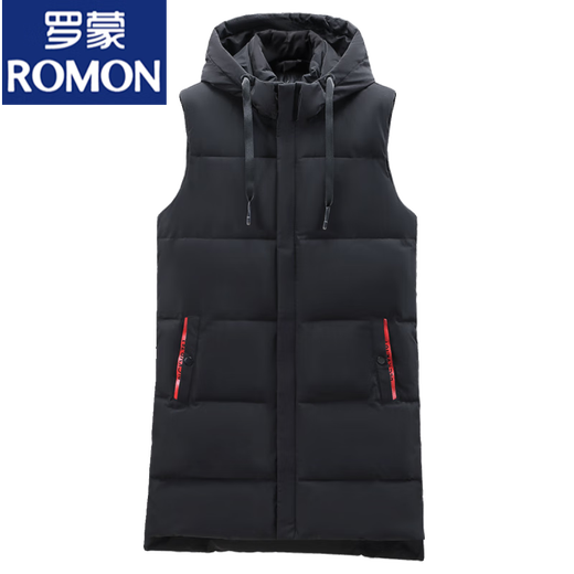 ROMON down cotton vest men's winter mid-length outer wear thickened vest youth thermal vest large size jacket black 815 print 4XL 155-175Jin Jin equals 0.5 kg