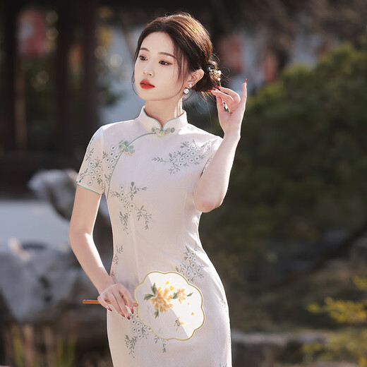 NUKM Cheongsam Chinese style long young 2025 summer new slim and elegant girl retro improved dress 6629 purple L