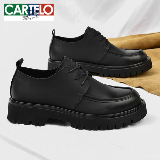Cartelo Lederschuhe für Männer im Herbst Neue echte Ledergeschäft Formale Wear Männer lässige Männer lässig vielseitig dicke Sohle Big Head Derby Schuhe Schwarz 6625 Vier-Jahreszeiten Modell 38 Standard Lederschuhgröße