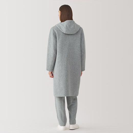 MUJI Labo Men's Cashmere Mixed Hooded Coat Woolen Coat Winter Jacket AF011A4A Light Gray M (170/92A)
