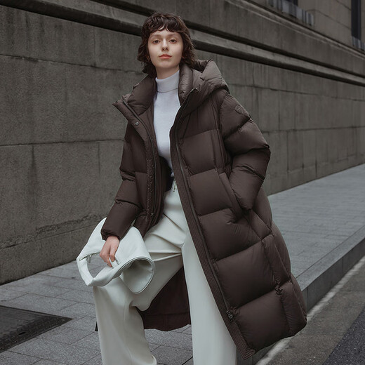 Tambor down jacket women's long fashion casual versatile warm thickened hooded bread jacket 530836Z Elephant Coffee 165