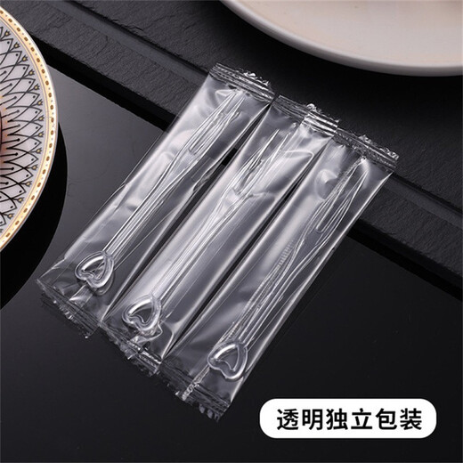 Fun Oxen disposable fruit fork individually packaged plastic small fork dessert fork fruit pick cake fork transparent independent packaging 50 pieces of love transparent fruit fork
