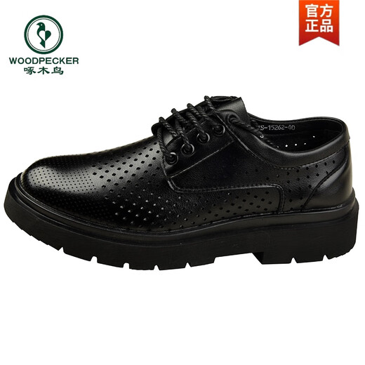 Holzspecker -Herren -Ledersandalen 2025 Neues atmungsaktives hohles Freizeitgeschäft Formale Verschleiß dickes alleiniges Netz mit Löchern für Männer Sommer Schwarz A15262 Panzer Lederschuhe 41