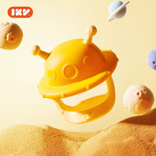 IKV Bear Hand Guard Teether for Baby Silicone Anti-baby Teether Can Be Boiled and Storage Box UFO Teether - Yellow