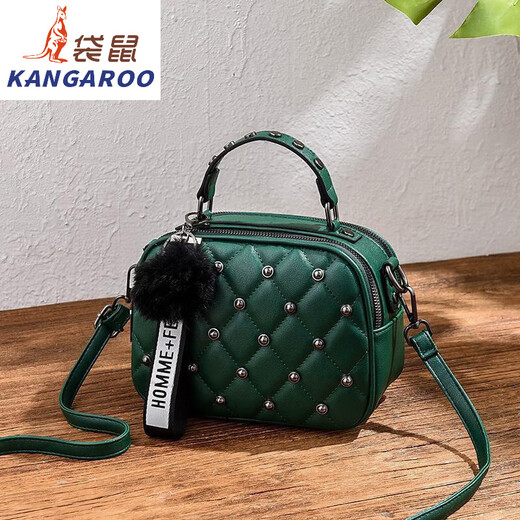袋鼠（KANGAROO）斜挎小包包女2024时尚复古单肩包铆钉双层手提小方包 753# 米白