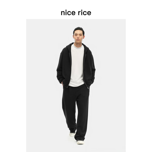 nice rice好饭   400G全棉毛圈绒底做旧宽松卫裤NGD12048 水洗黑（400G） M