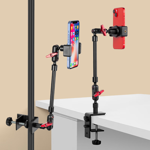 Budi desktop mobile phone live broadcast special bracket 360-degree rotating universal adjustable angle metal cantilever Internet celebrity anchor jewelry live camera table overhead video shooting bracket metal desktop clip + three-section magic arm + double hole mobile phone clip