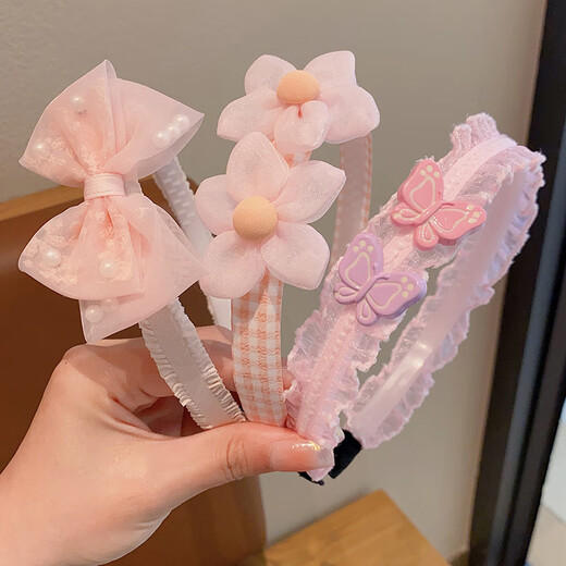 Rongxia 3-piece set of new hair hoops for children, little girls, princess style, internet celebrity headbands, hair clips for girls, cute and non-slip 2# pink hair hoops, 3-piece set