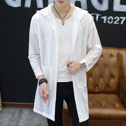 Men's Sun Protection Clothes Men's Tulle Outerwear Ice Silk Clothes Men's Cloak Summer Breathable Clothes Hooded Fishing Mesh Hollow Mid-Length Check M M